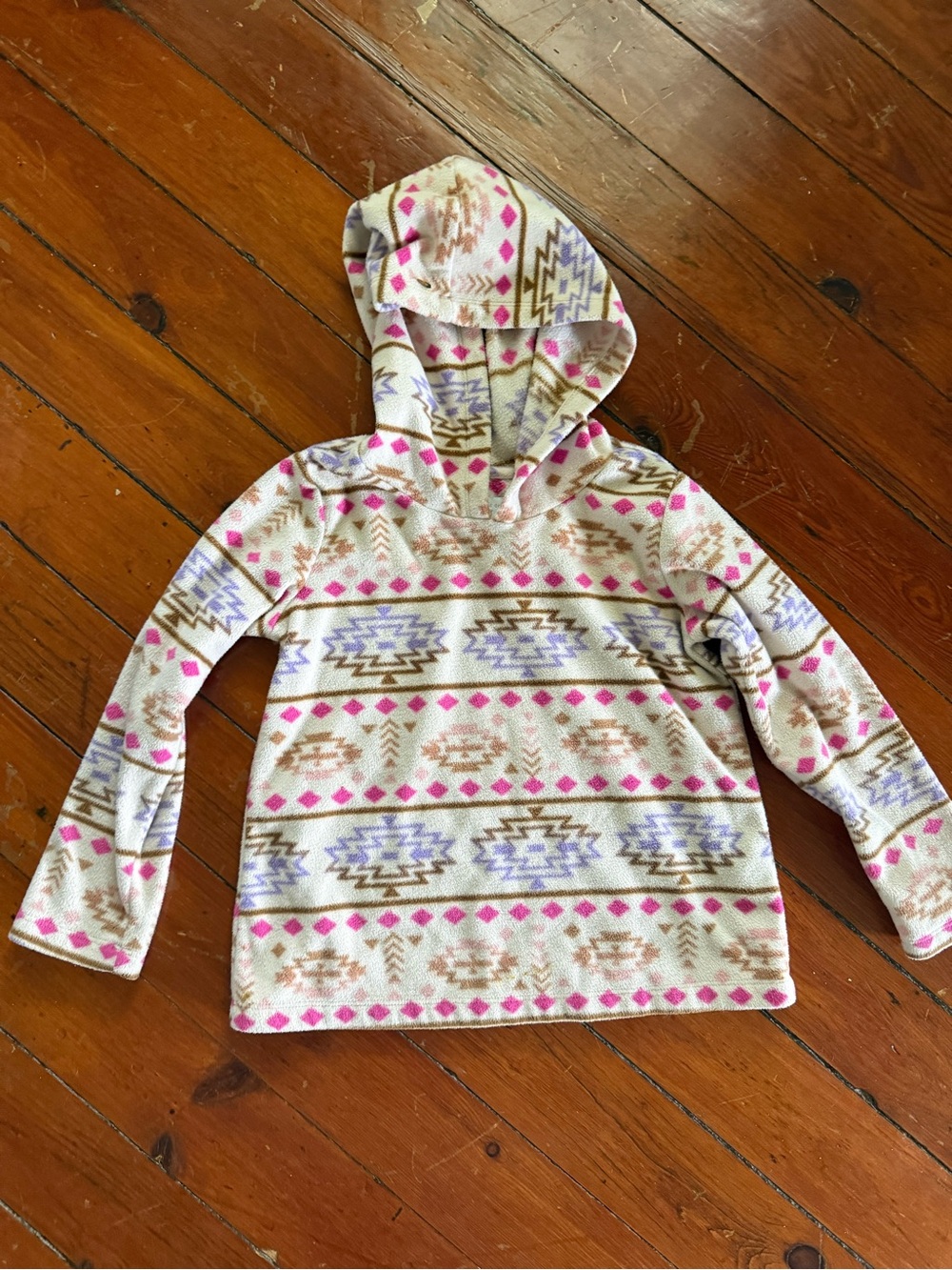 The Children's Place Cream Hooded Pullover with Pink & Purple Aztec Print